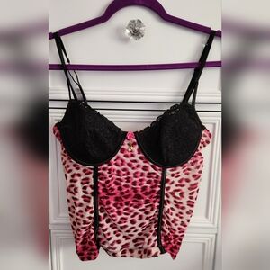 Bed of Roses Pink and Black Leopard Print Lingerie Top Size 34B